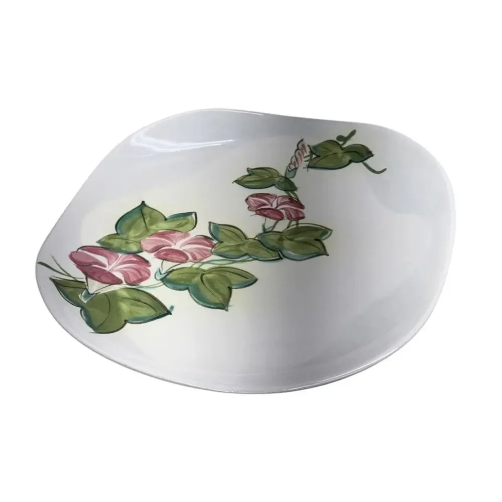 VTG Red Wing Pottery Pink Morning Glory 10.5 in Soft Square Asymmetrical Plate
